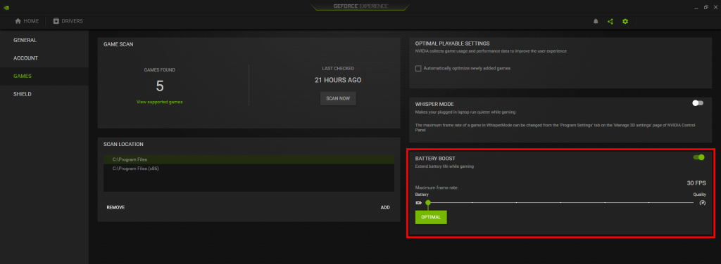 Nvidia GeForce Experience Battery Boost