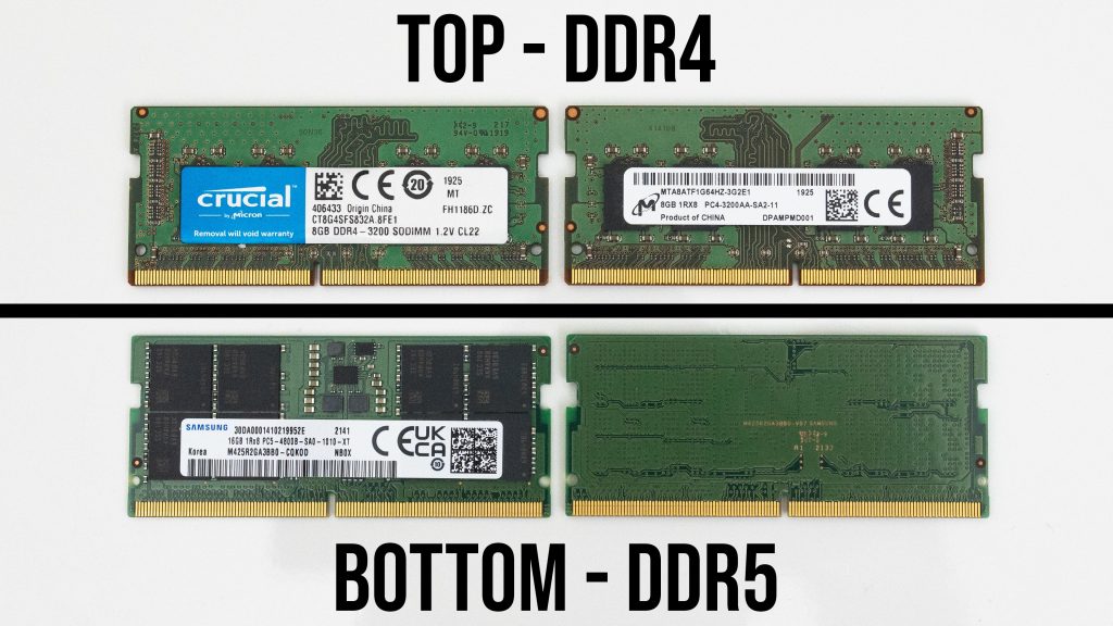 DDR4 and DDR5 laptop memory size comparison